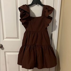 Charming Brown Ruffle Dress